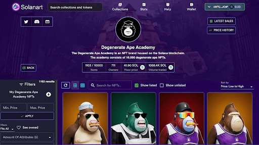 Degenerate Ape Academy at Solart.io
